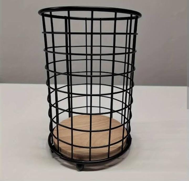 Spoon & Fork Storage Rack – Stainless Steel with Wooden Base
