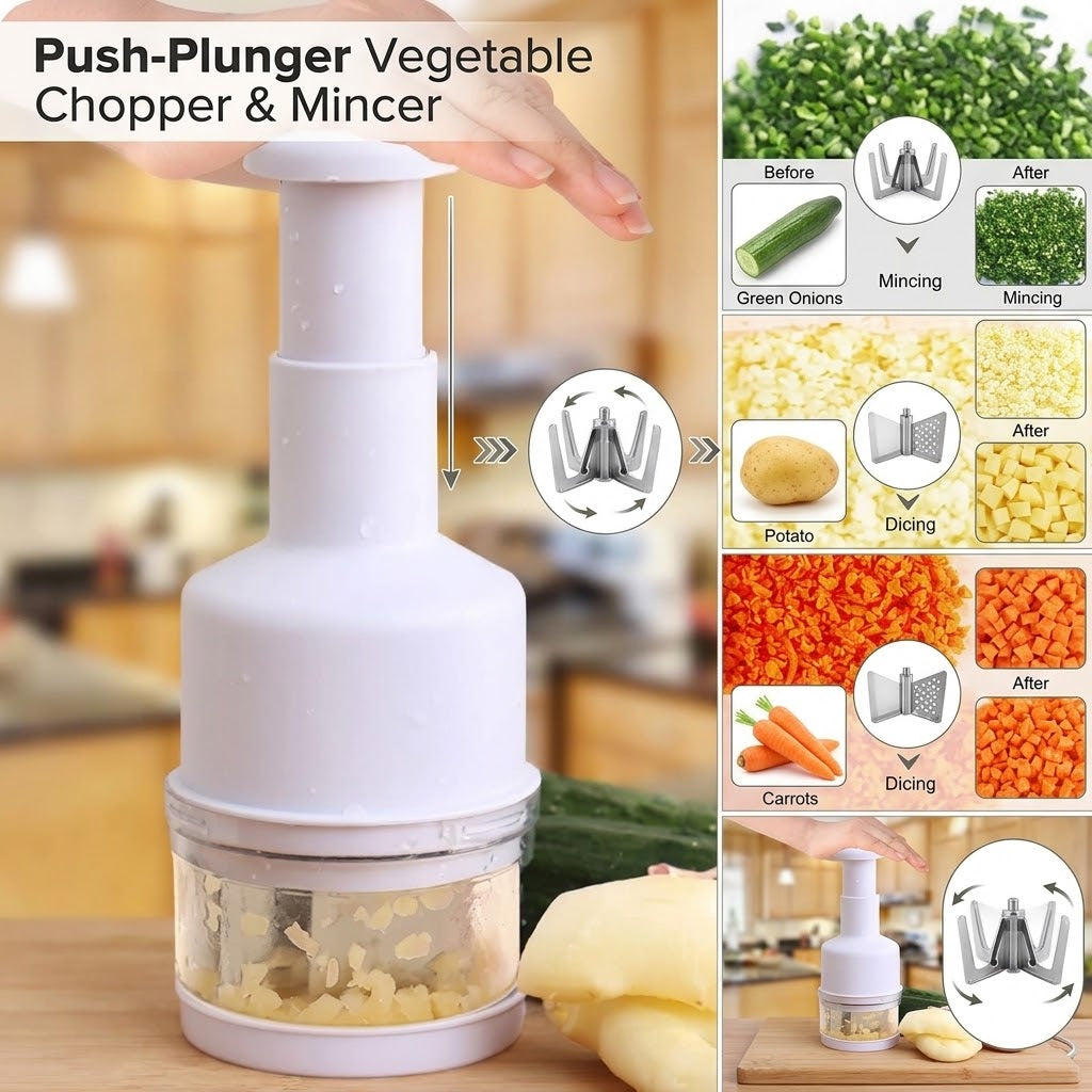 Manual Onion & Vegetable Chopper – Press Type with Stainless Steel Blade