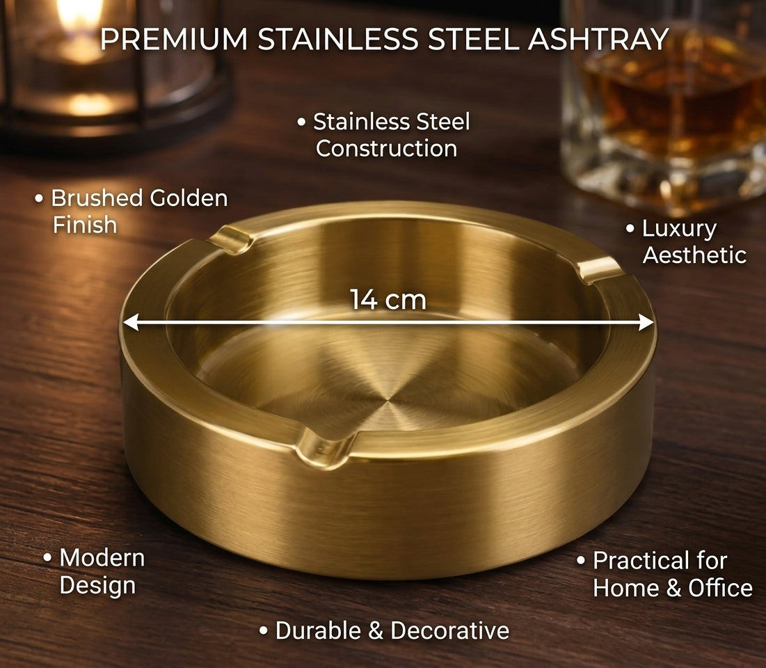 Luxury Stainless Steel Ashtray – Golden Polished Finish