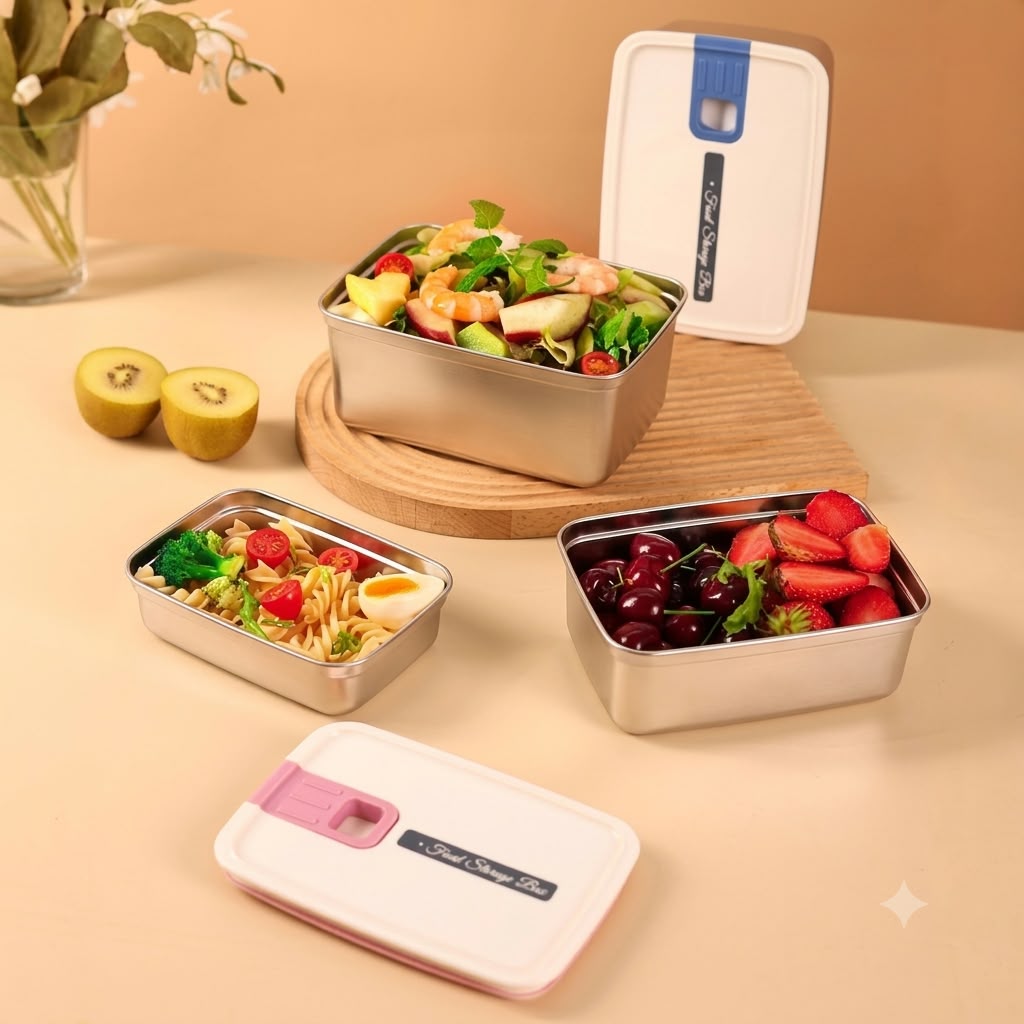 Premium Stainless Steel Food Container Set of 3 – 550ml, 1.05L & 1.8L