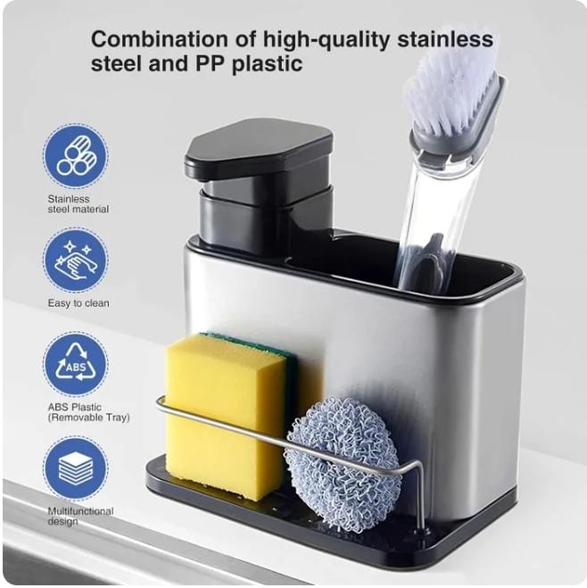 3-in-1 Stainless Steel Kitchen Sink Organizer & Soap Dispenser!