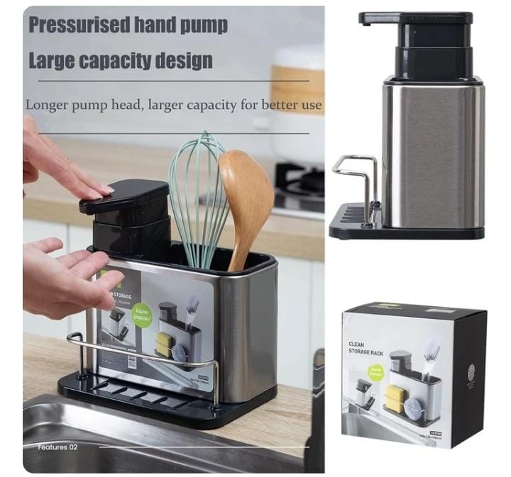 3-in-1 Stainless Steel Kitchen Sink Organizer & Soap Dispenser!