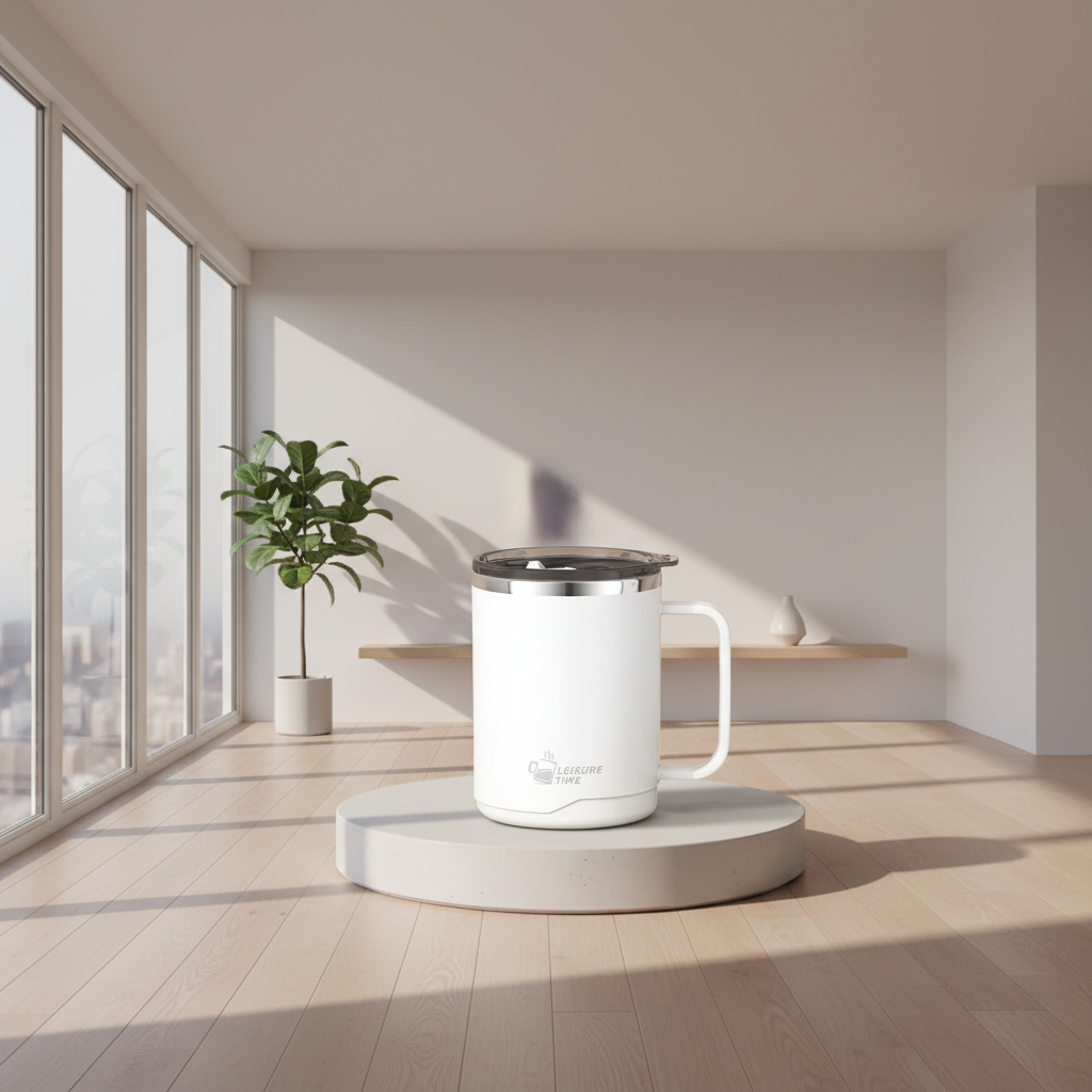 Stainless Steel Coffee Mug – Modern White Round Cup