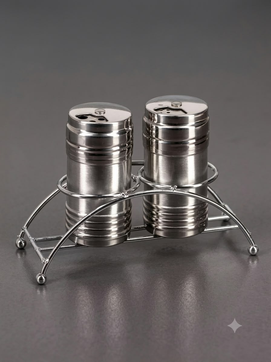Stainless Steel Salt & Pepper Shaker Set with Stand – Refillable Spice Jars