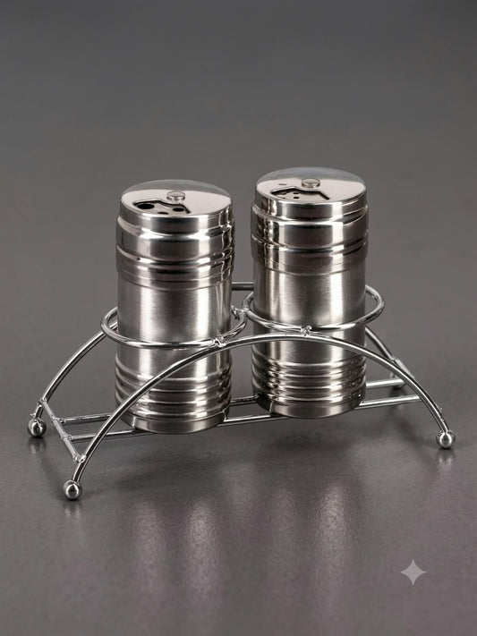 Stainless Steel Salt & Pepper Shaker Set with Stand – Refillable Spice Jars